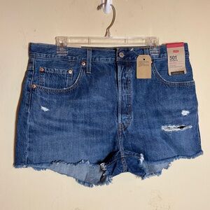 NWT Levis 501 Womens Denim High Rise Button Fly Cut Off Shorts Blue Size 34